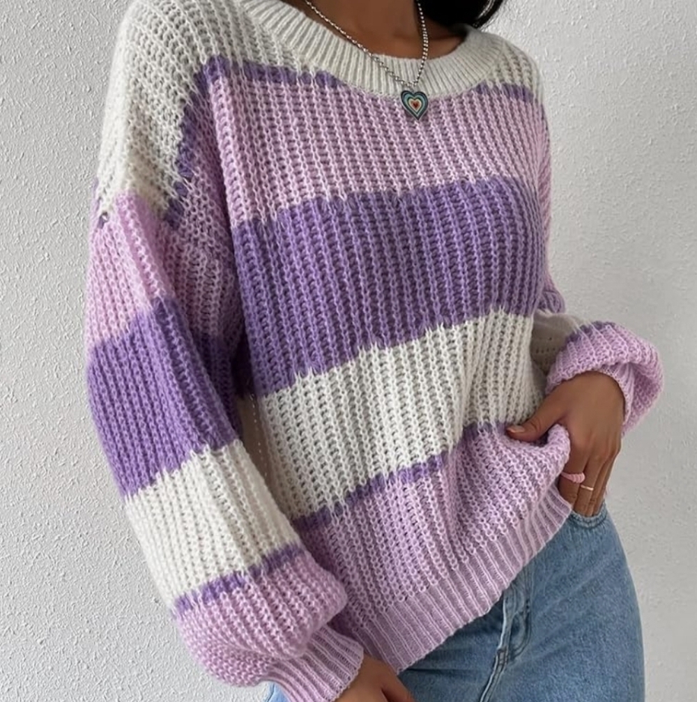 Striped Purple and Yellow Knit Sweater